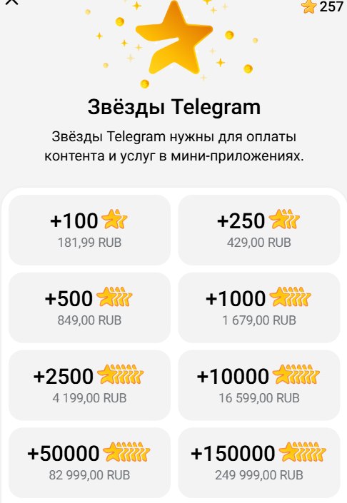 Покупка звёзд Telegram для оплаты услуг